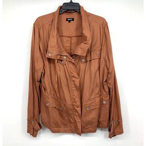 DKNY Jacket Cargo Utility Military Full Zip Button Snap Lyocell